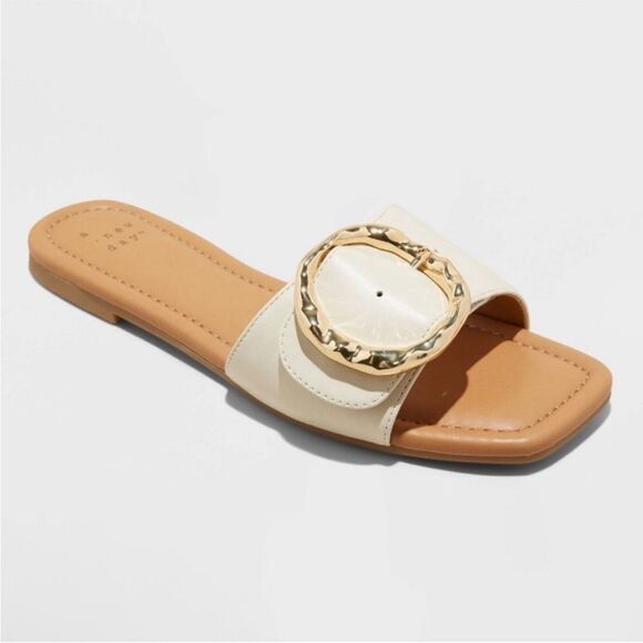 a new day Shoes - a new day Cream and Tan Sandals with Gold Accent